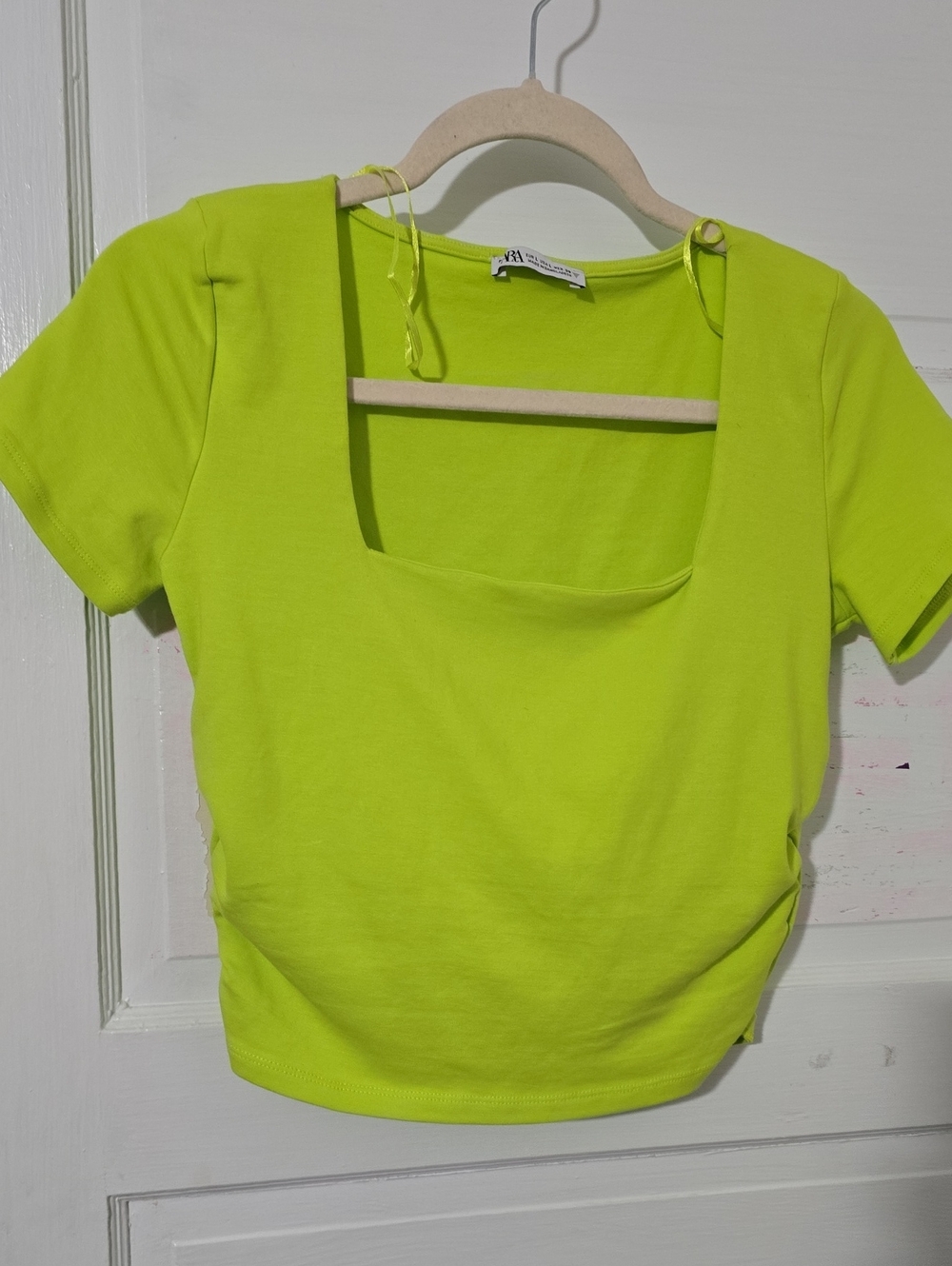 Zara Lime Square-Neck Short Sleeve Crop Top